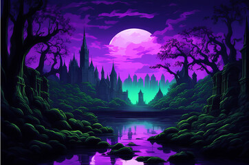 Gothic night landscape. AI