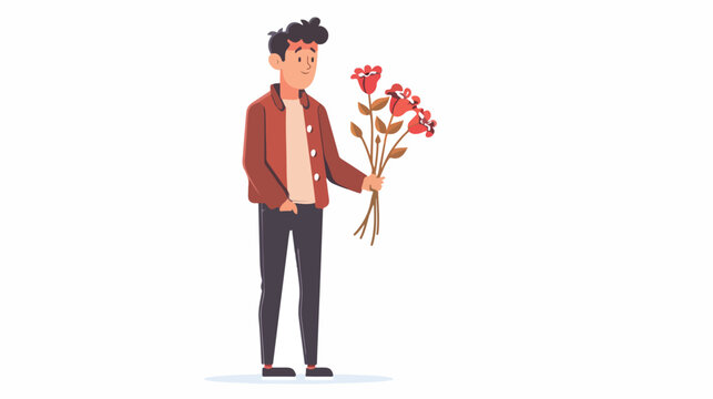 Cartoon character design male man holding flower bouquet 