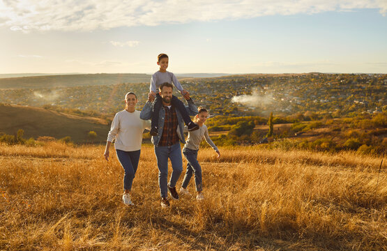 Happy family nature outdoor trip, spend weekend holiday together, parents, children enjoy good time. Family friendly event of inspiring vacation, resting recreation activity, outdoor hobby enthusiast