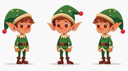 Cartoon cute Christmas elf presenting Flat vector 