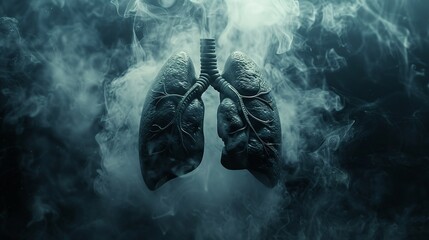 Smoky lungs floating in air, dim light, eyelevel shot, gothic noir style