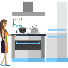 Woman cooking at kitchen vector icon isolated on white
