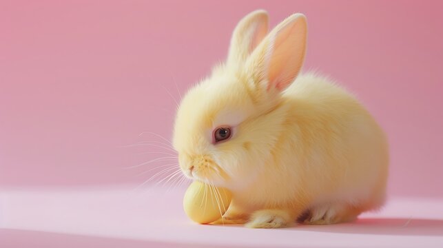 A charming soft yellow easter bunny with a hidden little goody on a pink background