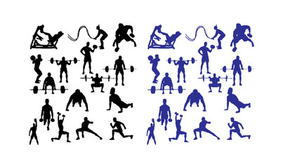 set gym silhouette collection workout silhouettes, vector, art, design, illustration, set, silhouettes, icon, symbol, black, group,