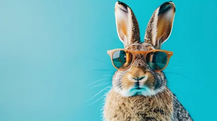 Foto op Aluminium a grinning hare wearing stylish shades on beautiful blue background © Emma