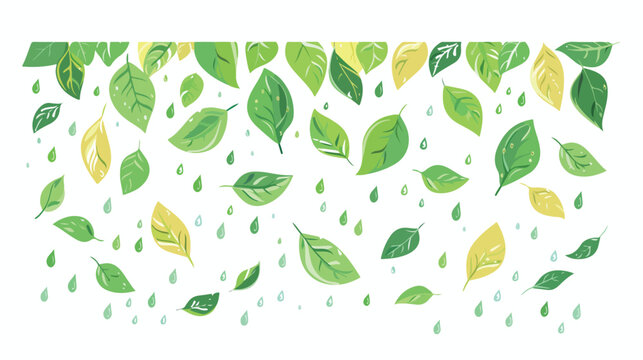 leaves and rain flat vector isolated on white background