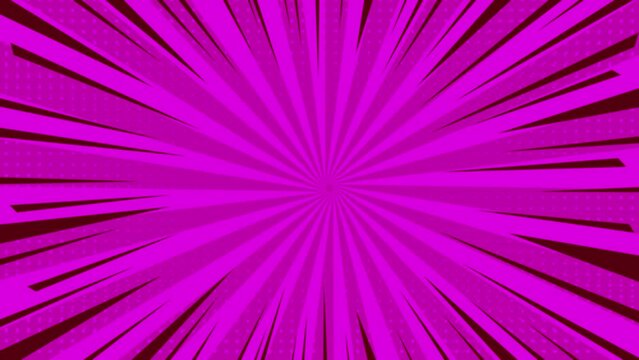 Purple background in pop art and comic style. Simple flat Sunlight Burst Looping Animation. Motion graphics and digital composition. Minimalistic abstract background with copy space. 4K 
