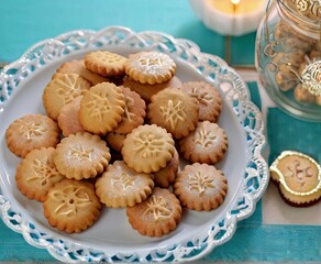 Obraz na płótnie Canvas Eid El Fitr Congratulation, Muslim Lesser Holiday Traditional Cookies