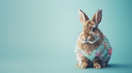 adorable rabbit with dress on blue background