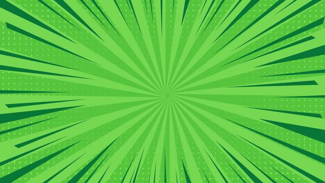 Green gackground in pop art and comic style. Simple flat Sunlight Burst Looping Animation. Motion graphics and digital composition. Minimalistic abstract background with copy space. 4K 