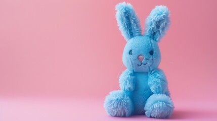 Blue toy bunny on the pink background