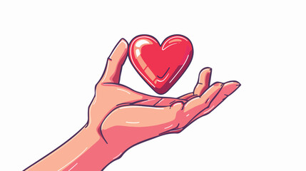Love concept Hand with red heart shape. Cartoon vector
