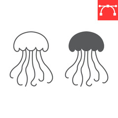 Jellyfish line and glyph icon, seafood and fish, medusa vector icon, vector graphics, editable stroke outline sign, eps 10.