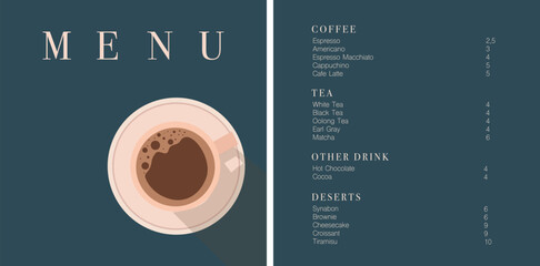Cafe design menu. Coffee drinks menu price list for cafe, coffee shop vector template. Coffee linear print. Pattern with coffee theme in geometric minimalistic style.  - 770374689