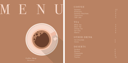 Cafe design menu. Coffee drinks menu price list for cafe, coffee shop vector template. Coffee linear print. Pattern with coffee theme in geometric minimalistic style.  - 770374699