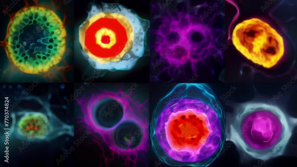 Poster a series of images capturing the different stages of mitosis from prophase to telophase in a single 