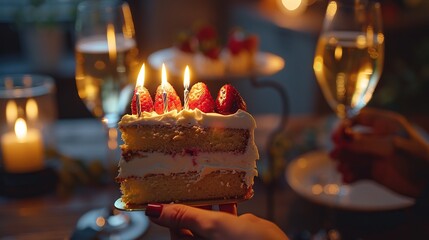 legant Birthday Celebration with Gourmet Cake and Wine - obrazy, fototapety, plakaty