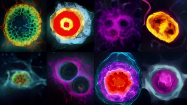 A series of images capturing the different stages of mitosis from prophase to telophase in a single animal cell revealing the complex . AI generation.