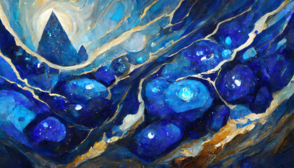 oil painting featuring the dreamlike textures of blue lapis lazuli. Generative AI.