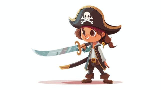 Cartoon pirate girl holding a sword Flat vector isolated