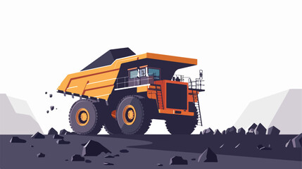 Mine backdrop with coal hauling truck clear sky flat vector