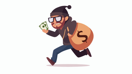 Cartoon Thief carrying bag of money with a dollar sign