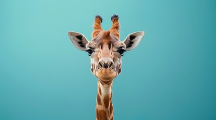 picture of giraffe head on a blue background