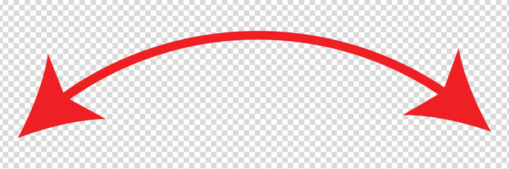 Horizontal dual thin long straight double ended arrow. Long arrow vector icon. Red horizontal arrow. Replaceable vector design. Contour isolated vector image on white background.eps10    