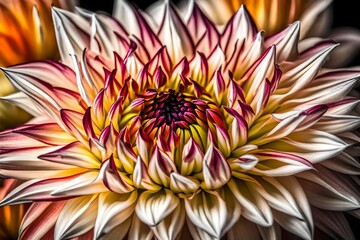 A close-up of a multi-colored dahlia bloom, showcasing its intricate petal details in brilliant HD clarity.