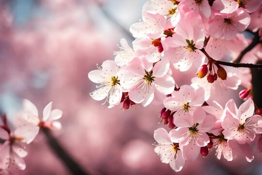 Get lost in the intricate charm of pink cherry blossoms as this closeup shot reveals their delicate allure amidst a softly blurred environment.