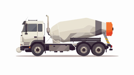 Concrete mixing truck vector. Construction machine. F
