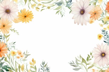 watercolor of gerbera daisy flowers frame, botanical border, romantic gerbera daisy flowers.  Floral frame illustration. Floral banner, background, card with copy space.