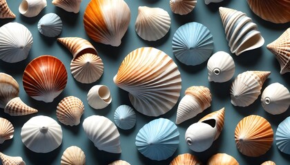 Beautiful all types of sea shells - obrazy, fototapety, plakaty