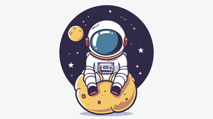 Cute astronaut character sit on the moon cartoon vector