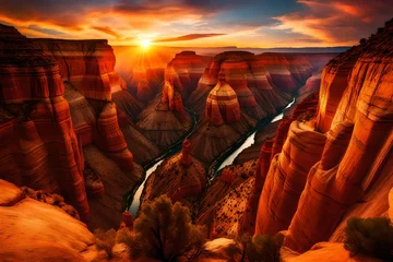 Wandcirkels plexiglas A picturesque sunset casts a warm, colorful glow on the canyon's natural beauty. © colorful imagination