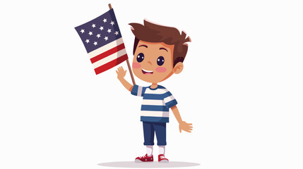 Cute boy waving with American flag Flat vector isolated