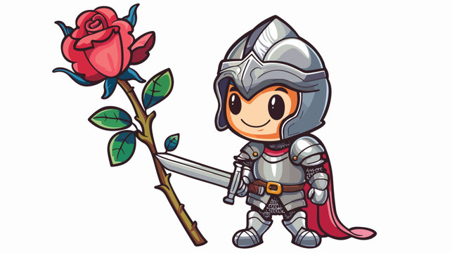 Cute cartoon boy in medieval knight costume holding a