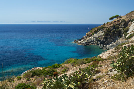 Seascape of the mediterranean sea, near Pomonte, in Elba island.