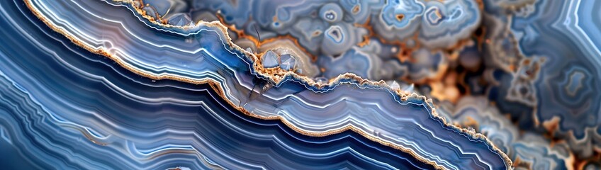 Close-up of a blue lace agate stone, showcasing intricate banding patterns, translucent layers, and unique textures - obrazy, fototapety, plakaty