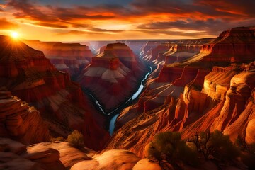 The canyon's natural wonder takes center stage under the enchanting light of the setting sun. - obrazy, fototapety, plakaty