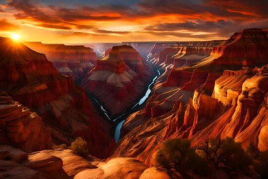 The canyon's natural wonder takes center stage under the enchanting light of the setting sun.