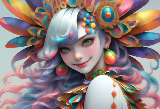 Illustration of a beautiful girl with blue hair and bright make-up