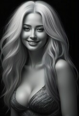 Portrait of a beautiful blonde girl with long hair on a black background