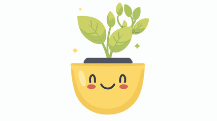 Cute plant in pot kawaii character  Flat vector isolated