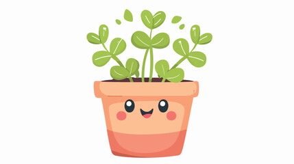 Cute plant in pot kawaii character  Flat vector isolated