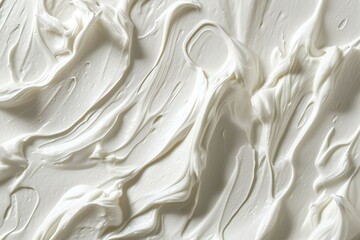 Close up of white whipped cream texture background, top view, flat lay