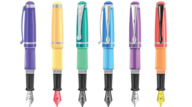 Different colorful fountain pen. Vector  Flat vector