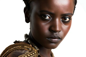 Close-up portrait of a beautiful African American woman in traditional clothing