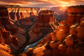The canyon's natural wonder takes center stage under the enchanting light of the setting sun.