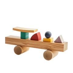 Toys seesaw wooden blocks, teeter totter on transparent background 